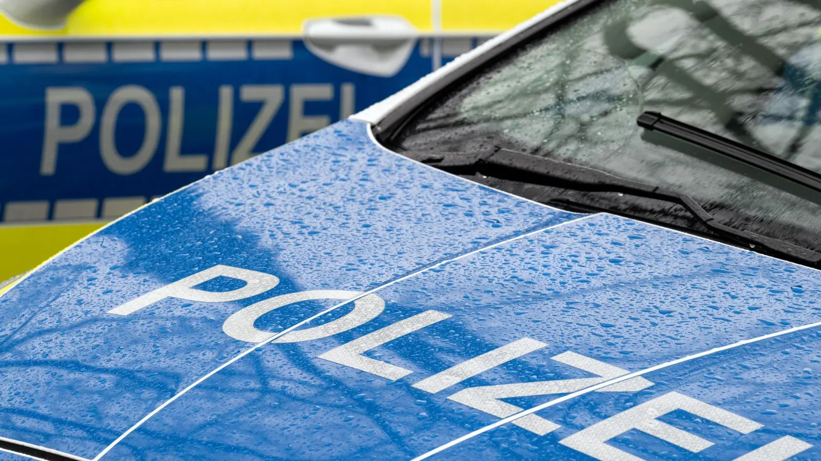 Der Schriftzug „Polizei“ auf der Kühlerhaube eines Autos. (zu dpa: „Streit unter Jugendlichen mit Messer und Elektroschocker“) (Symbolbild: Soeren Stache/dpa)