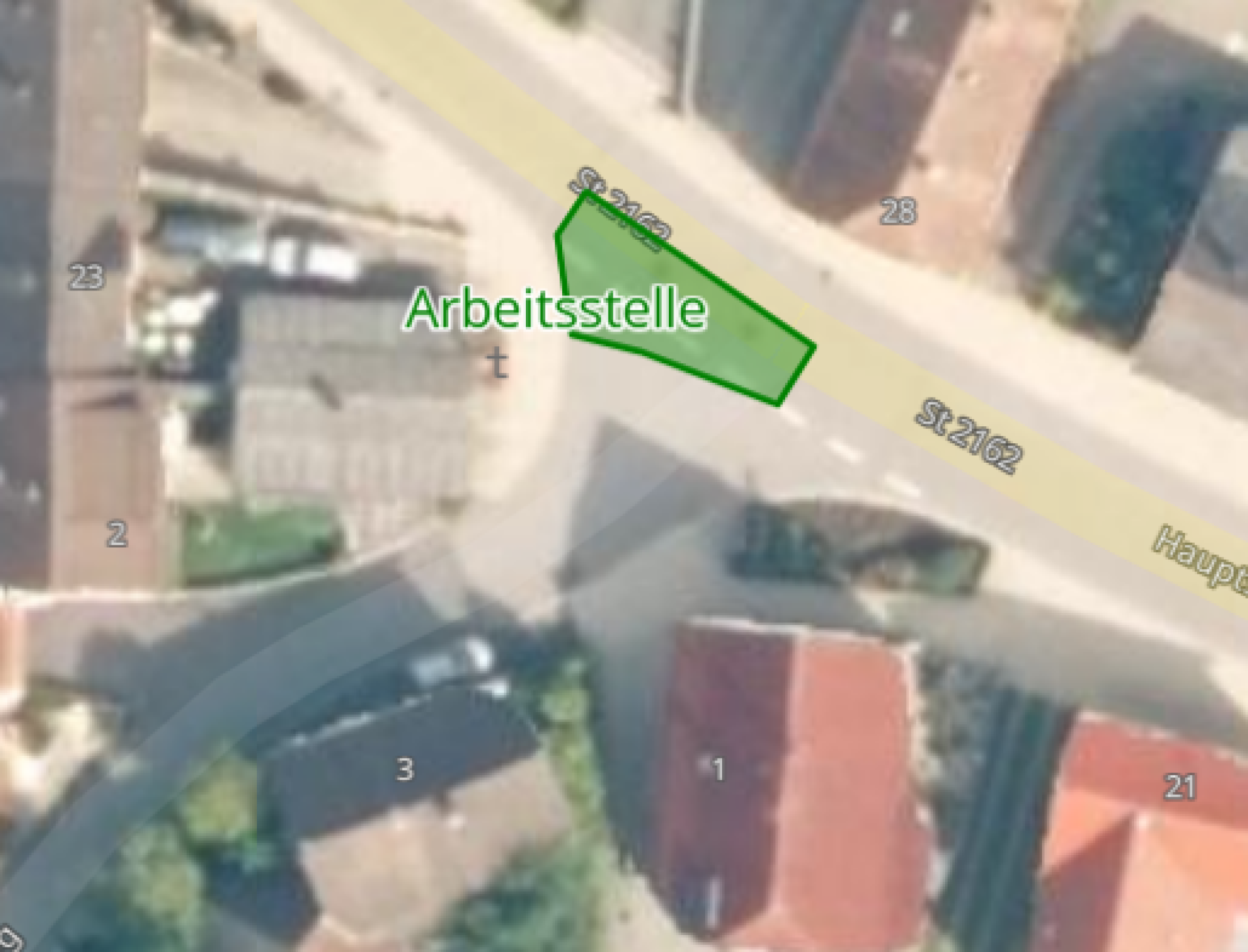 Die Lage der Baustelle an der Kreuzung von Hauptstraße und Veldensteiner Forstweg. (Grafik: Stadt Auerbach)